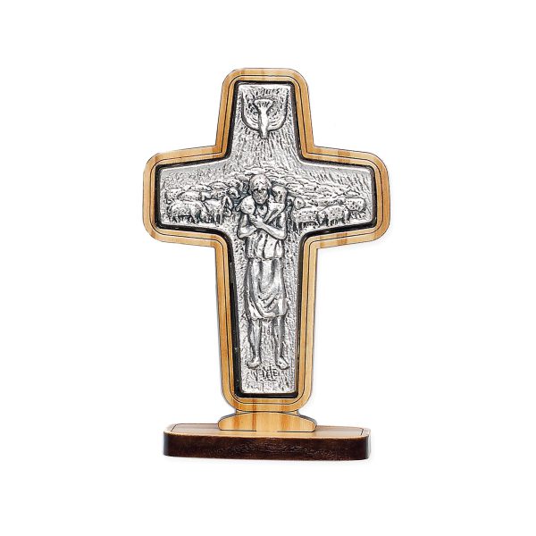 Papstkreuz Der gute Hirte auf Ständer